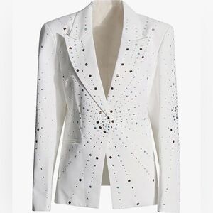 Pulcykp Long Sleeve Rhinestone Blazer White Large NWOT